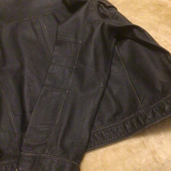 Men's Leather Jacket Black Distressed Leather US Size XL - Picture 7 of 10